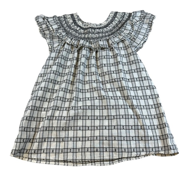 LOFT size S seersucker ruffle sleeveless top button up cream gingham 100% cotton - Picture 1 of 3